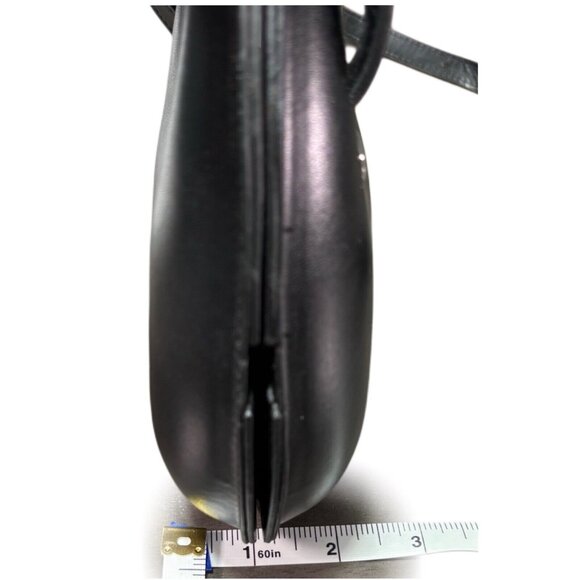 Small Black Leather Handbag With Handle Cutout & Strap - Picture 6 of 6